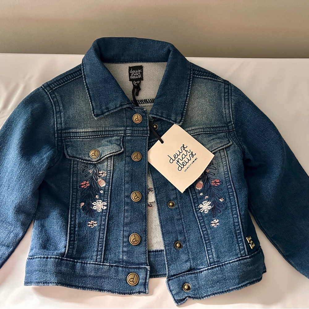 Deux Par Deux Embroidered Blue Jean Jacket for Kids